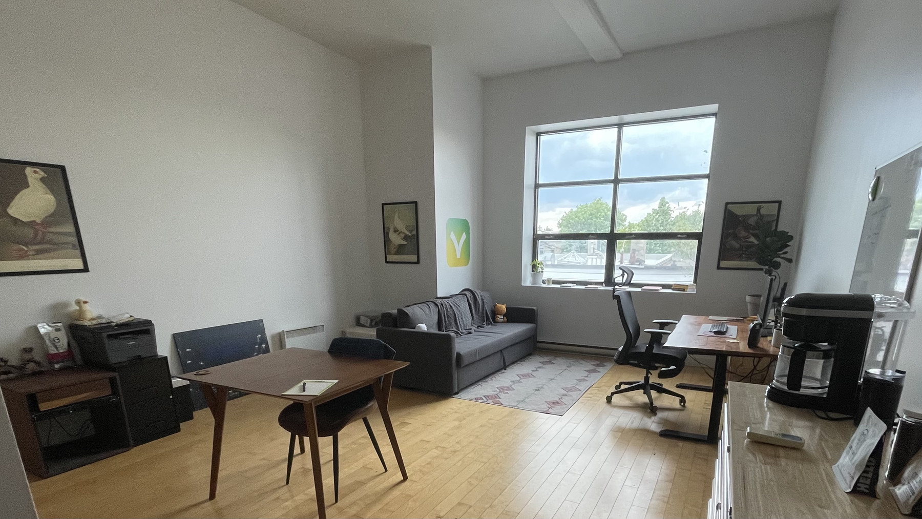 An image with caption: Wide shot of studio space.