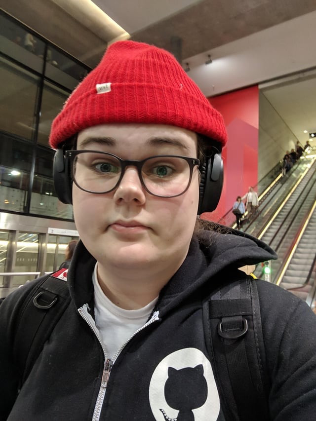 An image with caption: Selfie of me in an airport on the way to PSPDFKit’s Barcelona 2019 offsite.