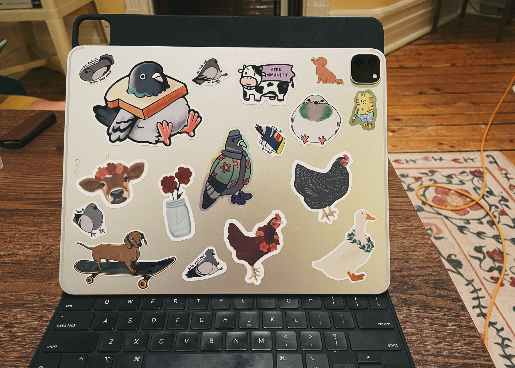 An image with caption: Photo of my sticker bombed iPad.