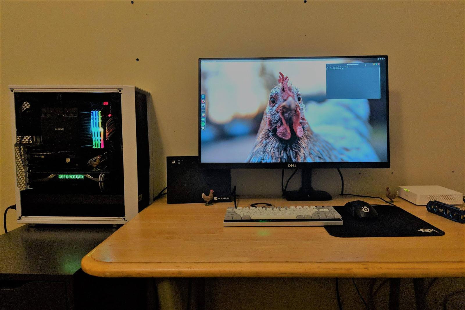 An image with caption: Wide shot of earlier desk.